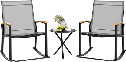 Shintenchi 3 Piece Outdoor Rocking Bistro Set, Textilene Fabric Small Patio by Shintenchi%7CFurnitureMadeforRealLife