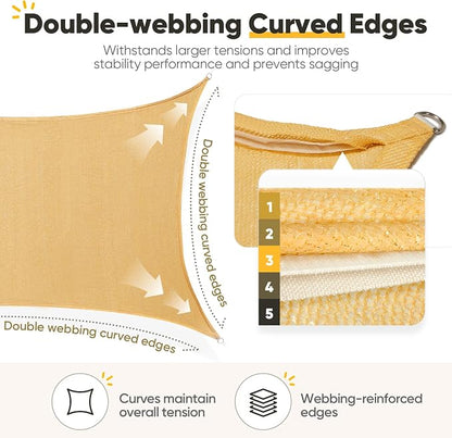 Quictent Sun Shade Sail for Patio w/Hardware Kit 185GSM 24x24ft Sand | Square - Image 6