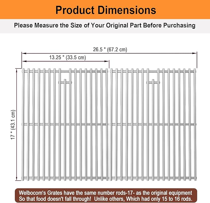 17" Grill Grates for Home Depot Nexgrill 720-0830H 720-0830D 720-0783E 720-0888 Gas Grills; Uniflame Grill Grates; Nexgrill Grill Grates; 304 Stainless Steel Grill Grates; 2-Pack