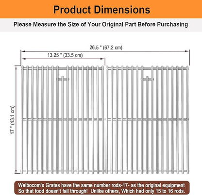 17" Grill Grates for Home Depot Nexgrill 720-0830H 720-0830D 720-0783E 720-0888 Gas Grills; Uniflame Grill Grates; Nexgrill Grill Grates; 304 Stainless Steel Grill Grates; 2-Pack