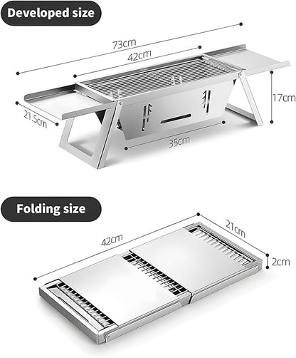 Stainless Steel Grill for Home Indoor Outdoor Camping Charcoal Convenient Folding BBQ Grill Silver Stand