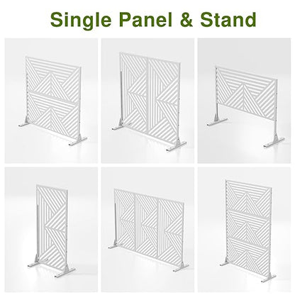 Casaphoria 72" H x 47" W Metal Outdoor Privacy Screen, Freestanding Decorative Divider for Patio, Deck, Balcony, and Garden with Stable Base, White Zodiac