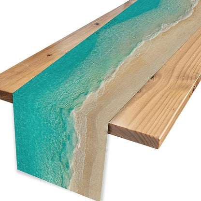 Blue Sea Waves Table Runner, Summer Turquoise Tropical Beach Sandy Ocean Clear Sea Water Coffee Table Center Deco, for Wedding Party Holiday and Living Room Table Decorations, 13" X 36"