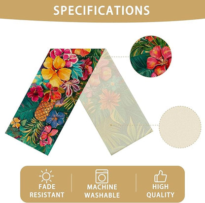 Pineapples Abstract Art Painting Burlap Table Runner Seasonal Spring Fall Kitchen Dining Linen Table Decoration for Indoor Outdoor Home Party Dinner 13x72 Inch