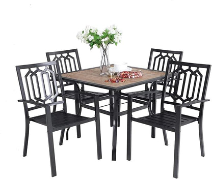 Sophia & William 5 Piece Outdoor Patio Dining Set Metal Table and Chairs Set with 37" Wood-Like Table Top and 1.57" Umbrella Hole