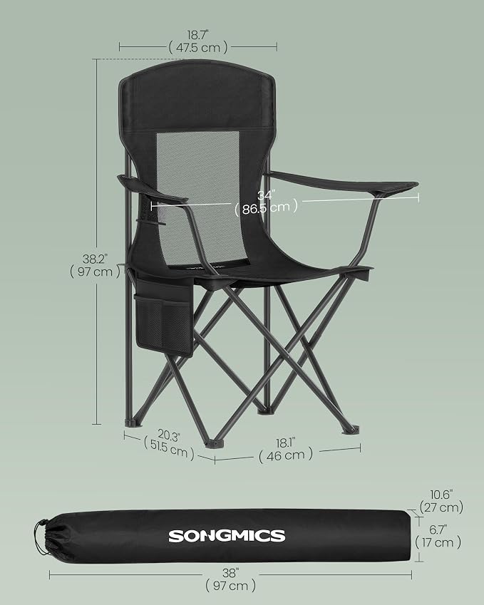 SONGMICS 2 Pack Breathable Camping Chairs, 330 lb Capacity Foldable Outdoor - Image 2