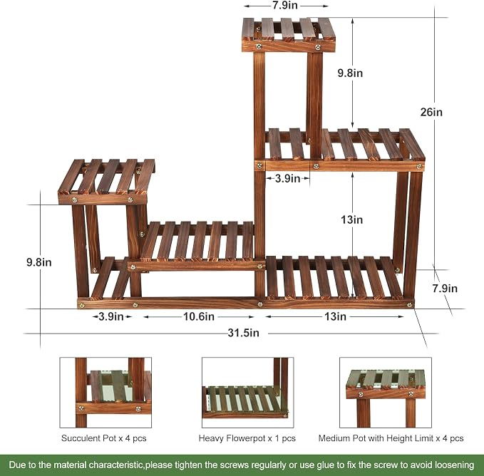 Pine Wood Plant Stand Indoor Outdoor Multi Layer Flower Shelf Rack | Higher and - Image 2
