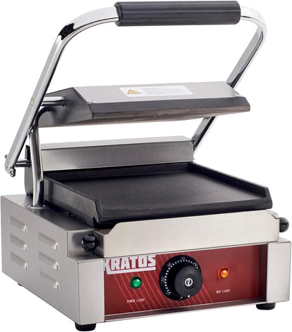 Kratos Commercial Electric Panini Sandwich Grill with Smooth Plates, 9" x 9" Cooking Surface, Commercial Countertop Panini Press, 120V, 1750W (29Y-018)