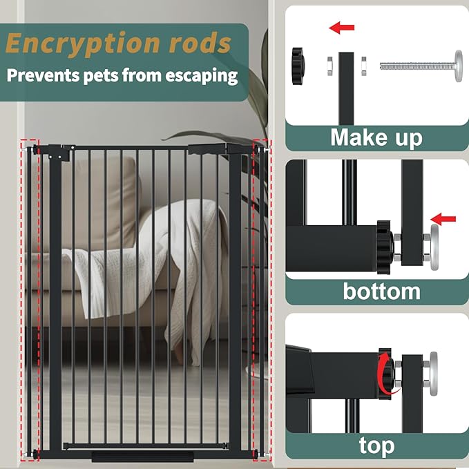 40.55" Tall 1.37" Ultra Narrow Spacing Dogs Pets Baby Gate for Doorway Safety Proof Indoor 30.11-34.05" Extra Wide Puppy Pressure Mounted No Drill Walk Through Black Metal Hallway