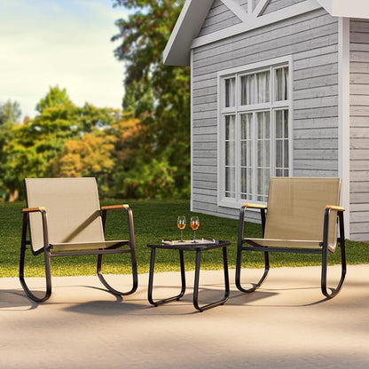 3-Piece Outdoor Rocking Bistro Set, Patio Set Textilene, Backyard and Poolside - Image 8