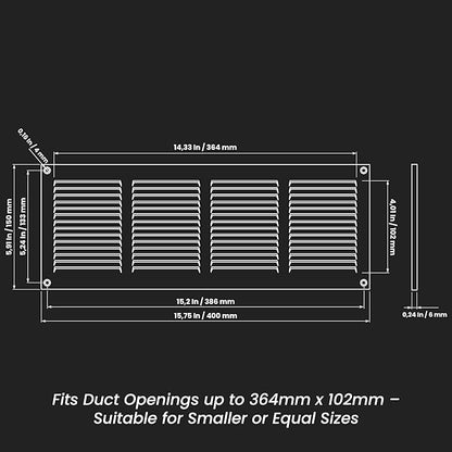 Repa Market 2-Pack Air Vent Cover 16x6 Inch (Outer Dimensions) Black Galvanized Steel Louvered Grill Cover with Mesh Screen/Wall or Ceiling Vent/HVAC Register for Indoor and Outdoor Ventilation