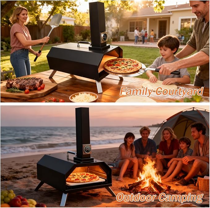 Christmas Gifts Pizza Oven Outdoor 12" Portable Pellet Pizza Stove Wood Fired Stainless Steel Pizza Maker for Backyard or Outside Camping With a Thermometer,a Carry Bag and a Cutter