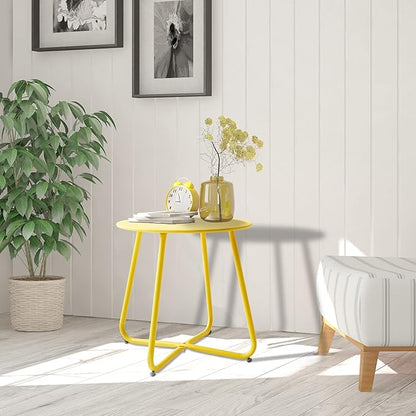 Outdoor Table Small Patio Side Table Waterproof Round Metal Side Table Weather Resistant Portable Outdoor and Indoor End Table for Garden, Balcony, Yard (Yellow)