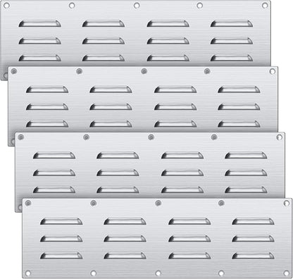 4 Pack Stainless Steel Venting Panel for BBQ Grill Accessory, 15x4.5 Inch (12-Slots), 304 Grade Metal Vent Cover for Masonry Fire Pits & Outdoor Kitchens, Weather Resistant, 15" by 4-1/2"