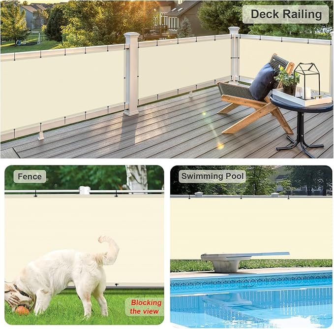 LOVE STORY Custom Size 3'x25' Butter Cream Balcony Privacy Screen,UV Block Privacy Fence Screen,90% Shield for Outdoor Pool Garden Apartment Railing
