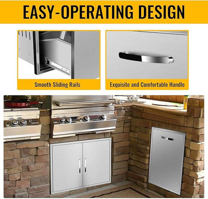 Pull Out Trash Drawer, Lower Sliding Rails Stainless Steel Roll Out Trash Bin Pull Out Tray With Handle For Outdoor Kitchen BBQ Island Grill Station,Trash Drawer