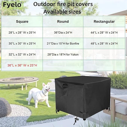 Square 36 Inch Gas Fire Pit Cover 36"L x 36"W x 24"H Waterproof Heavy duty Outdoor Cover for Patio Firepit Table, Black