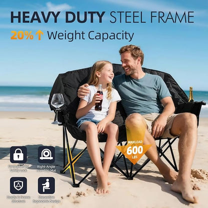 Double Camping Chair Loveseat -2 Person Oversized Padded Outdoor Camp Couch | - Image 5