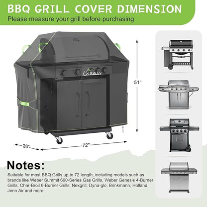 UIRWAY Gas Grill Cover 72 Inch, Waterproof, UV & Fade Resistant BBQ Grill Cover for Outdoor, Barbecue Cover with Reflective Strip and Air Vent for Weber, Dyna-glo, Char-Broil, Nexgrill, etc. Black