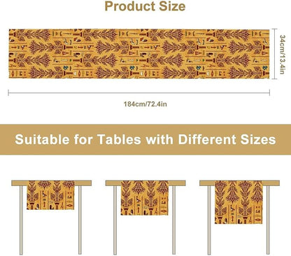 Egyptian Table Runner, Rustic Egypt Mythology Pharaohs African Hieroglyphs Old Alphabetic Table Runner for Kitchen Dining Room Farmhouse Party Banquet 13x90in