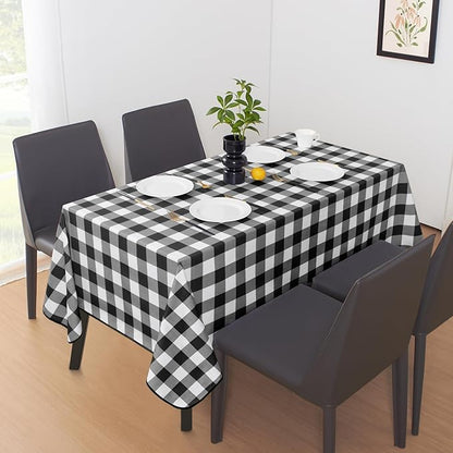 MOSAYT Rectangle Vinyl Tablecloth, 100% Waterproof Buffalo Gingham Plastic Table Cloth, Heavy Duty Wipeable Table Covers for Picnic, Outdoor, Camping - 54 x 78, Black