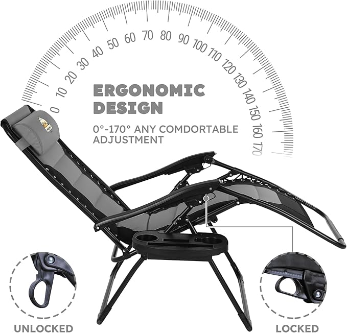 Colegence Oversized Padded Zero Gravity Chairs, 0-170° lock, removable side - Image 4