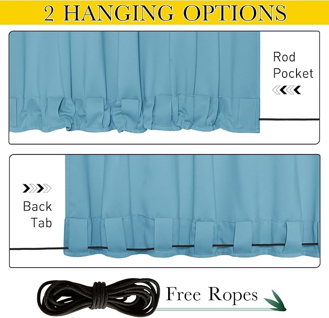 NICETOWN 2 PCs Outdoor Curtains Waterproof Fixed Bottom W52xL95 Teal Blue | - Image 5