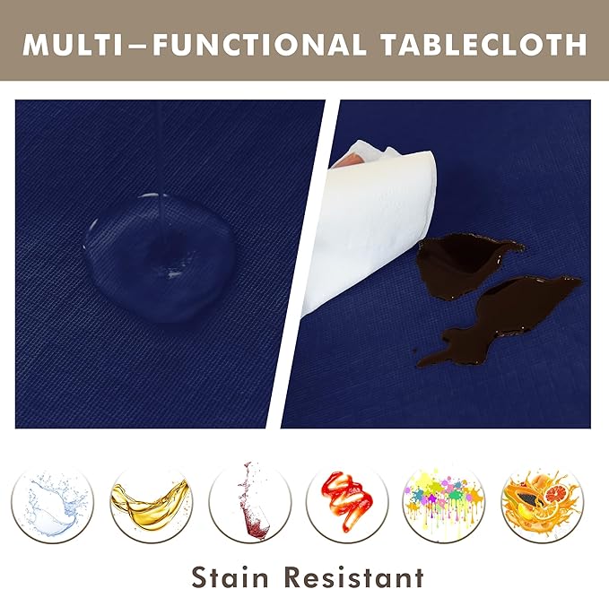 Nasitos 2 Pack Vinyl Tablecloth Rectangle 60x120 Inch-100% Waterproof Spillproof Plastic Navy Table Cloth, Wipeable Plastic Table Cover for Dining Table, Buffet Parties, Special Events and Camping
