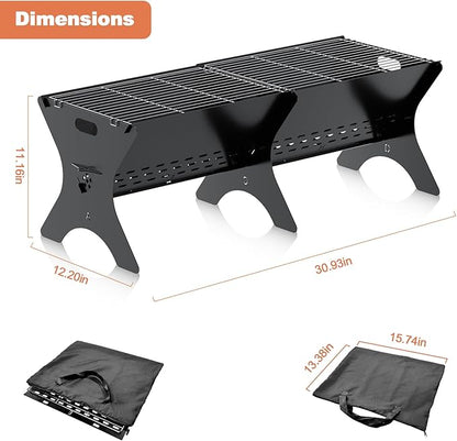 Charcoal Grills 2 Packs | Portable Folding Camping Grills, Backpacking & BBQ Grill, Heavy Duty Firepit Grate Grill with Carry Bag for Outdoor Cooking, Bonfire, Patio, Backyard-31 Inch