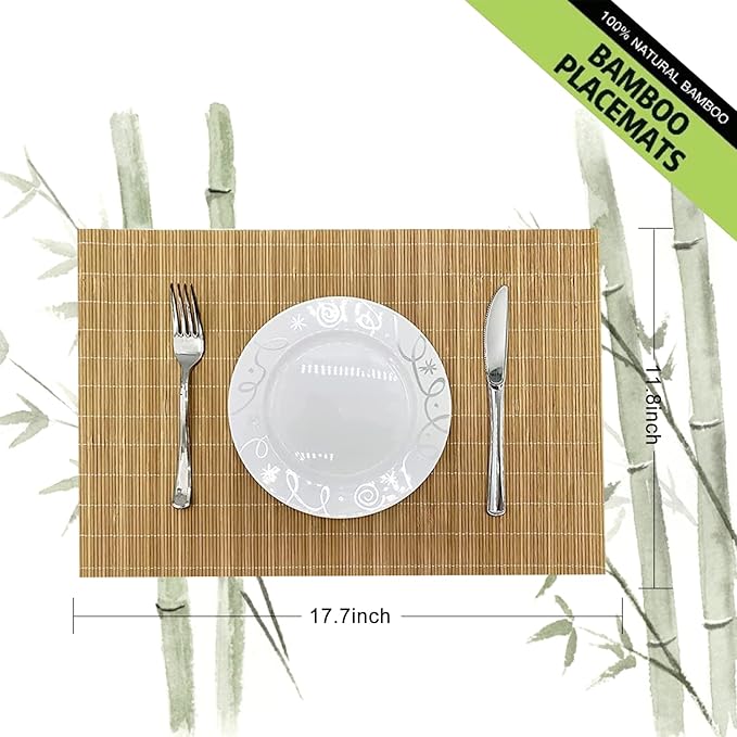 ANDSTAR Set of 4 Pcs Bamboo Placemats Sushi Rolling Mat Japanese Style Natural Anti-Slip Bamboo Placemats Washable Heat-Resistant Table Mats for Dining Room and Kitchen（Brown）