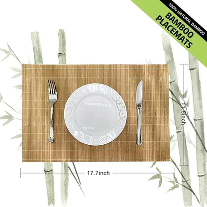 ANDSTAR Set of 4 Pcs Bamboo Placemats Sushi Rolling Mat Japanese Style Natural Anti-Slip Bamboo Placemats Washable Heat-Resistant Table Mats for Dining Room and Kitchen（Brown）