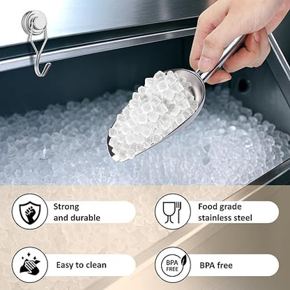 Juome 6oz Stainless Steel Ice Scoop for Freezer with Magnetic Holder, Metal Ice Scoop for Ice Machine, Small Ice Cube Scooper for Freezer Bin for Ge Profile Opal 2.0 Nugget Ice Maker