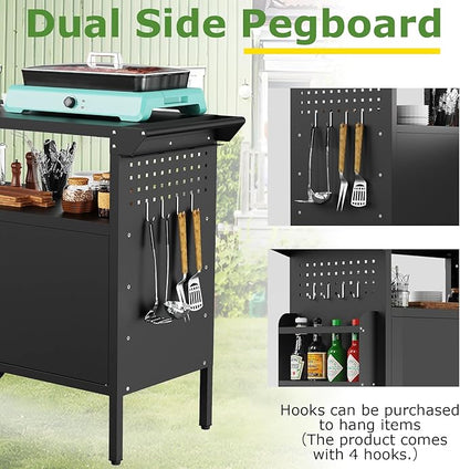 Outdoor Grill Table,Metal Grill Cart with Storage,Outdoor Bar Cart with Extension Plnel for Kitchen Prep,Patio BBQ