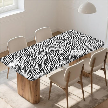 Rectangle Table Cloth Cover Waterproof Elastic Fitted Polyester Fitted Tablecloths for 4 Foot Tables for Indoor,Picnic, Camping, Outdoor （48" x 30"，Abstract Geometry）