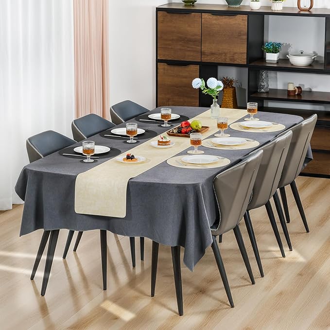 Myir JUN Round Placemats, Dual Sided Faux Leather Place Mats Set of 6 Indoor/Outdoor Non-Slip Washable Table Mats (Cream-White Black, Set of 6)