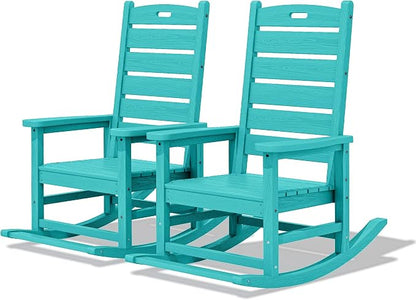 SERWALL Outdoor Rocking Chair Set of 2, HDPE Rocker by SERWALL