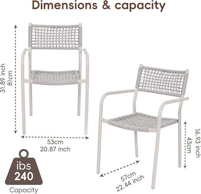 Patio Chairs Set of 4, Stackable Outdoor Dining Chairs - Image 3