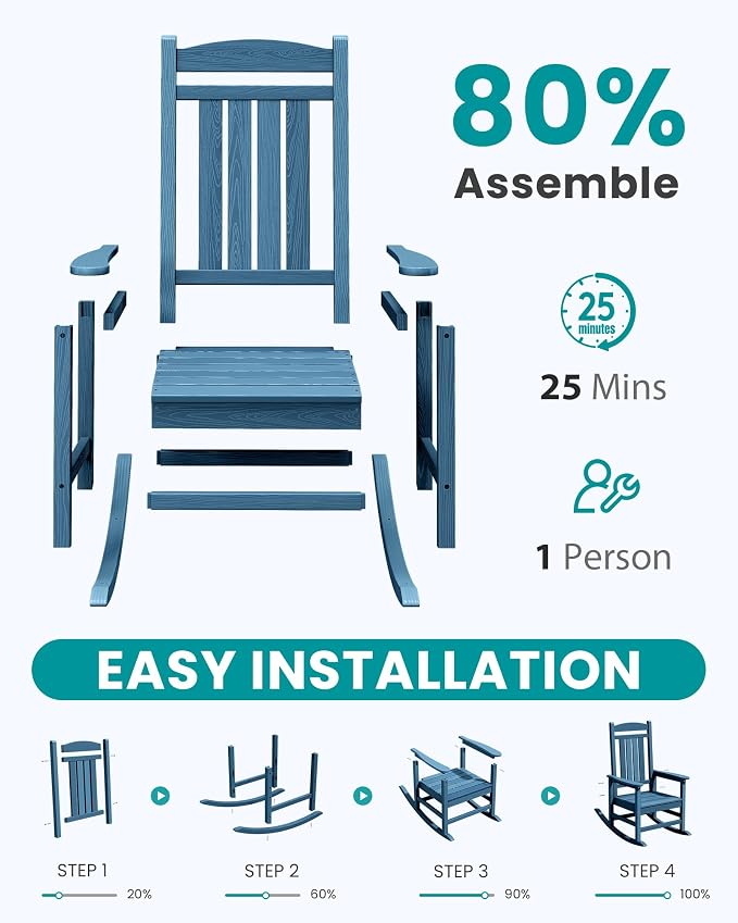SERWALL Outdoor Rocking Chair Set of 2, Patio Rocking Chair, Porch Rocker - Image 5