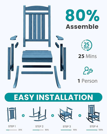 SERWALL Outdoor Rocking Chair Set of 2, Patio Rocking Chair, Porch Rocker - Image 5