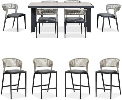 PURPLE LEAF 7 Pieces Outdoor Dining Set Patio Table and Chairs Set Aluminum Wicker Rattan Patio Furniture Set for Lawn Garden Porch Beige Marble Color Outdoor Set with Counter Stools