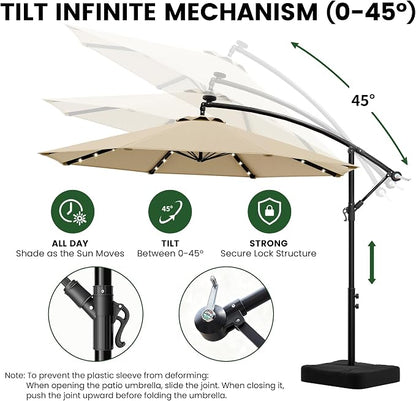 10FT Patio Umbrella with Solar Lights and Base - Image 5