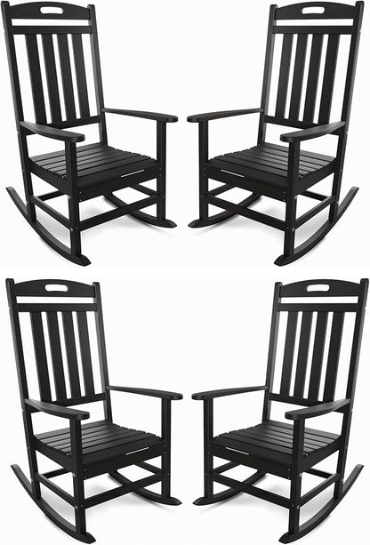 Outdoor Rocking Chair Set of 4, All-Weather Resistant Poly Lumber Rocker Chair by Adiromoti