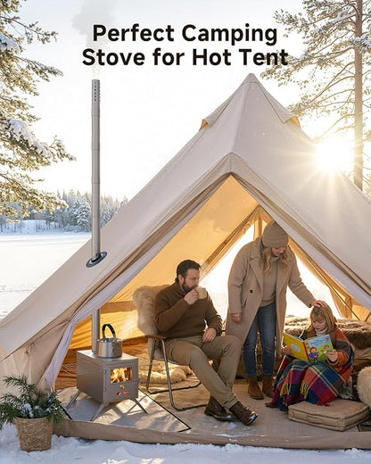 Hot Tent Wood Stove, Portable Wood Burning Stove with 7 Stainless Chimney Pipes, Camping Wood Stove for Outdoor Heating, Cooking, Ice Fishing, Hunting