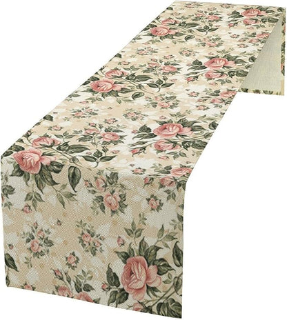 Rose Floral Table Runner,Vintage Watercolor Spring Summer Seasons Flowers Table Decoration for Wedding Holiday Indoor Outdoor Home Party 13x90in