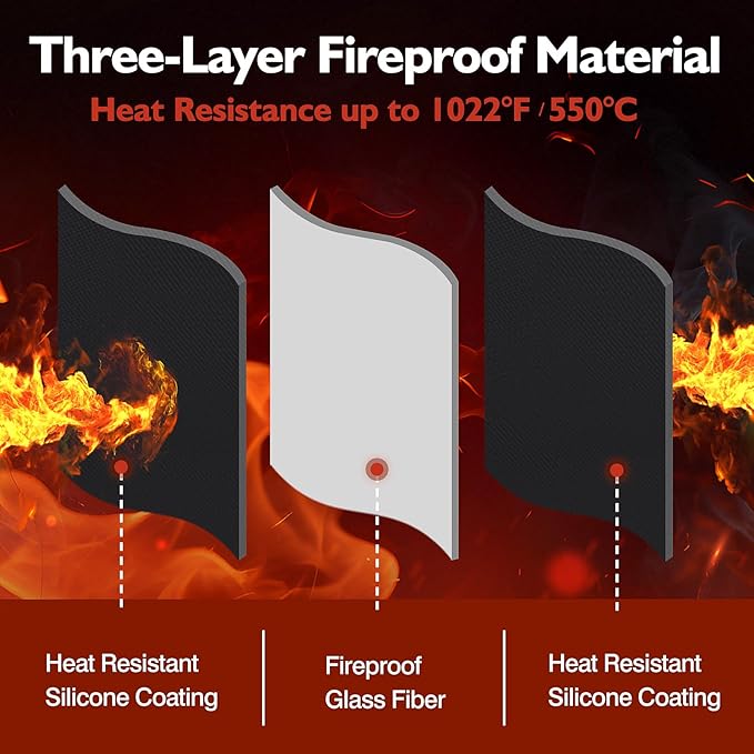 Heat Resistant Mats for Countertop and Grill Table, Fireproof Grill Mats for Camping Table Mat, Portable Charcoal and Gas Grill, Pizza Oven Compatible with Blackstone, Ninja 25x19.5x0.04in, Black