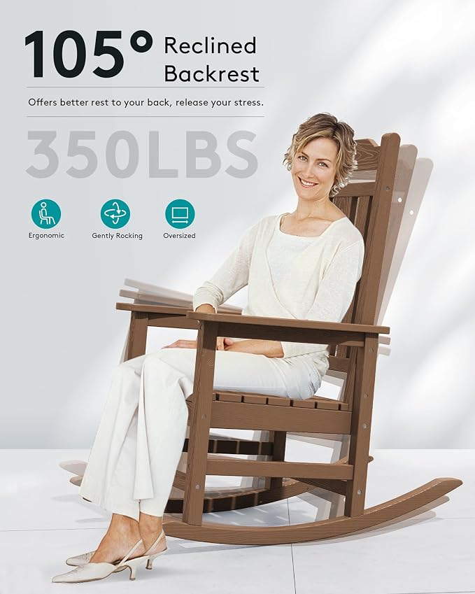 SERWALL Oversized Outdoor Rocking Chair, Patio HDPE Rocking Chair, All Weather - Image 4