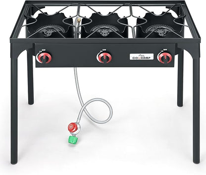 High Pressure Triple Propane Burner Outdoor Propane Camping Stove with 0-20 PSI Adjustable High Pressuer Regulator and Steel Braided Hose 3 Burner Stove Brewing Supply SA3500