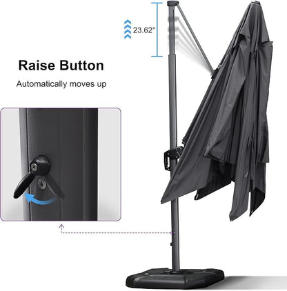 PURPLE LEAF Patio Telescopic Umbrella 11.5' x 11.5' Up Down Lifting Grey | - Image 3