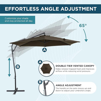 10FT Outdoor Offset Umbrella, Cantilever Patio Umbrella - Image 3