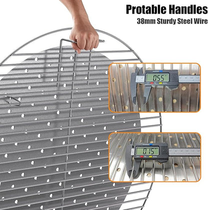 Replacement Round Cooking Grill Grate 21.5 inch, Stainless Steel BBQ Grills with No-Fire 360° Even Heat Distribution Plate, Compatible for Weber Kettle 22" Charcoal Grills & Similar Grills